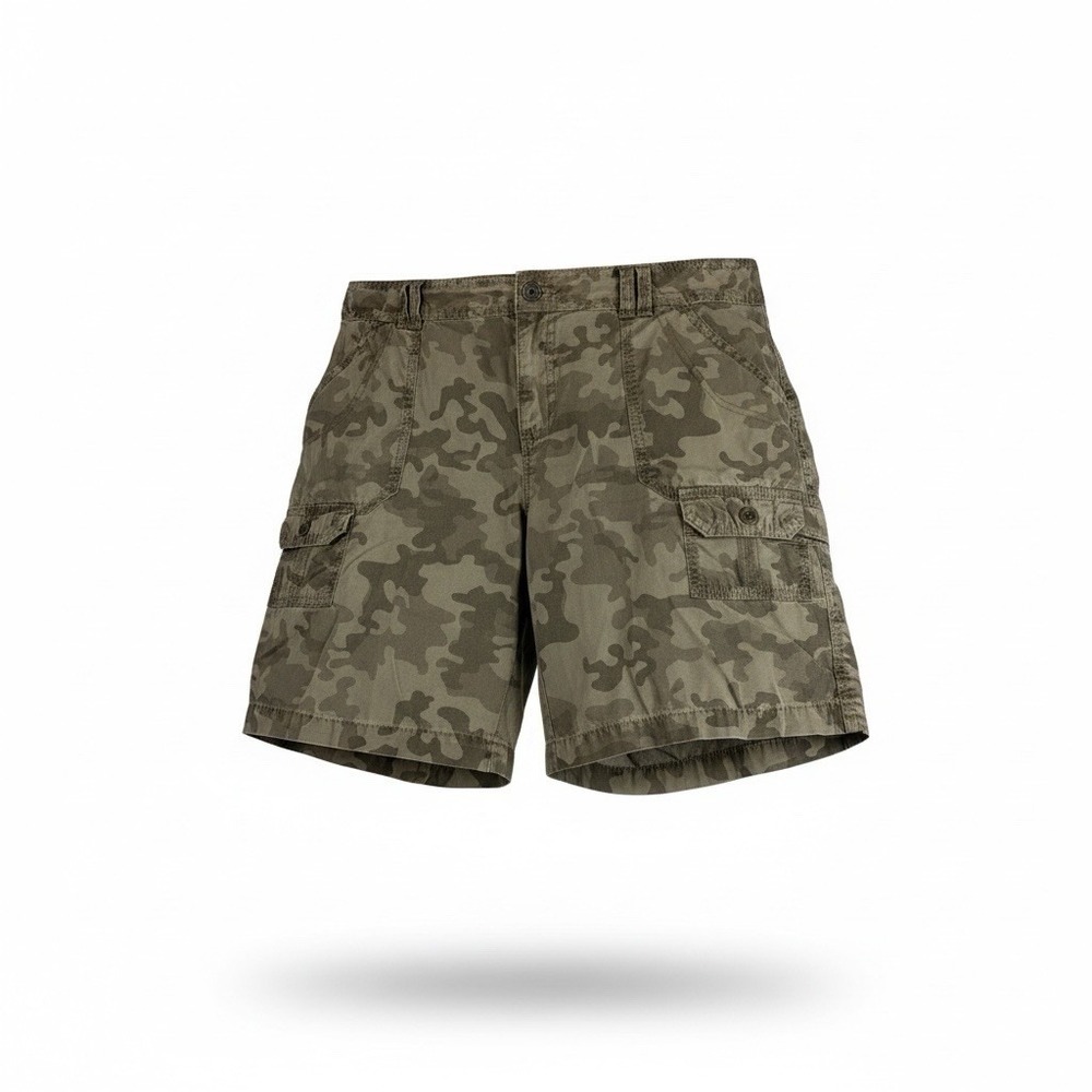 Faded Glory Womens Camo Bermuda Shorts Green Camouflage Size 12 FGL24807PR1